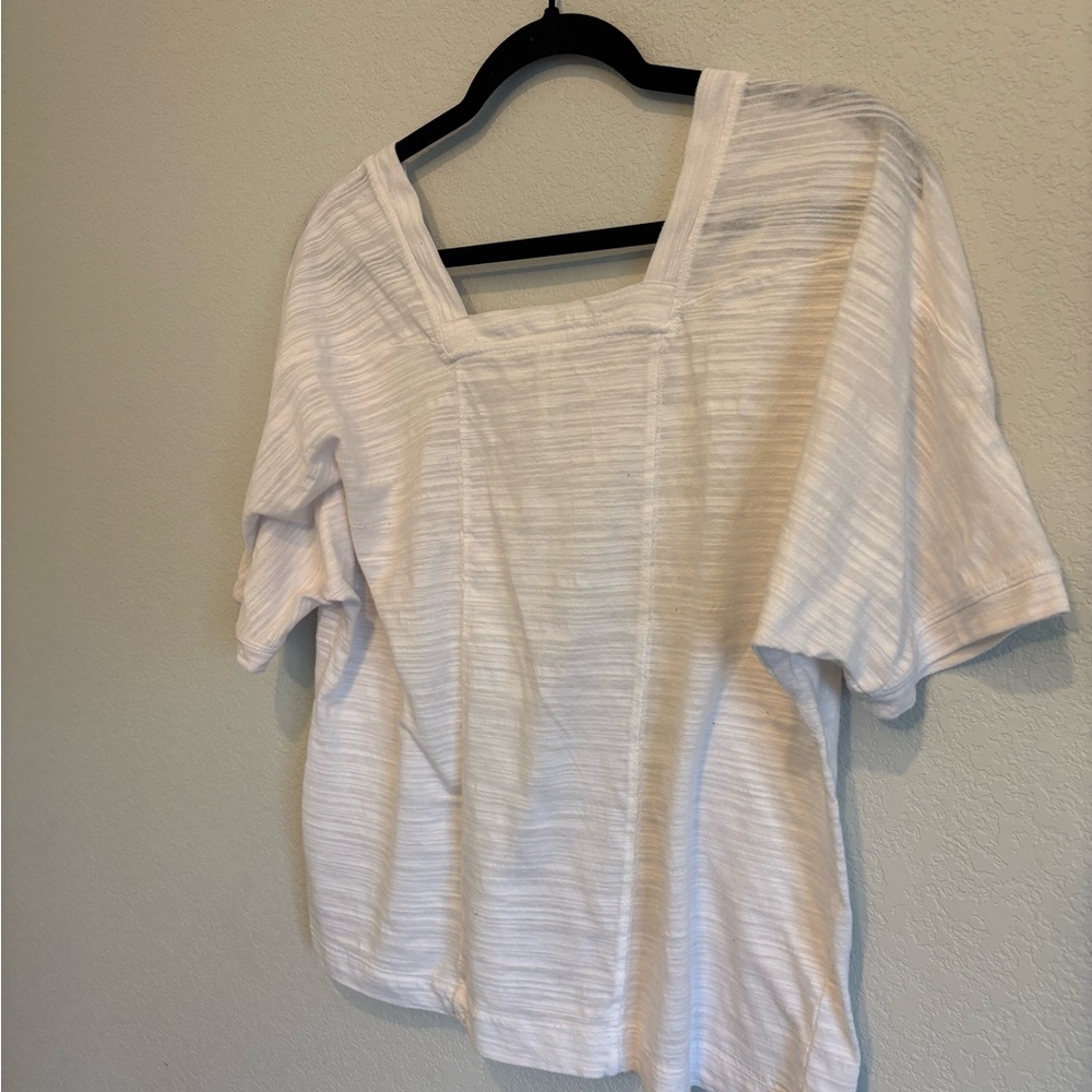 Anthropologie White Square Neck Small Textured Knit Minimalist Cottagecore Tee - Picture 8 of 10